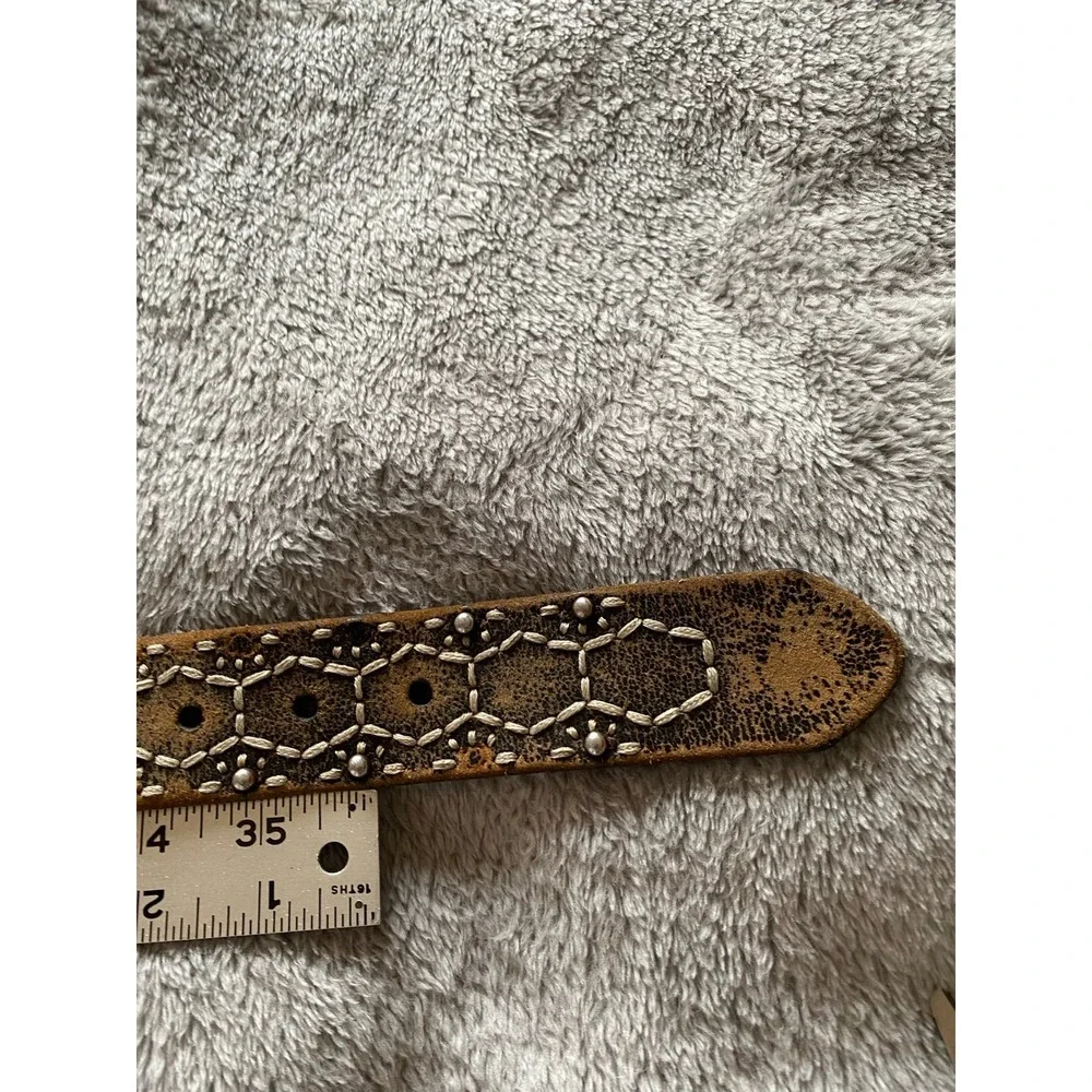 RLL Distressed Leather Studded Belt Ralph Lauren Vintage Brass Buckle Y2K